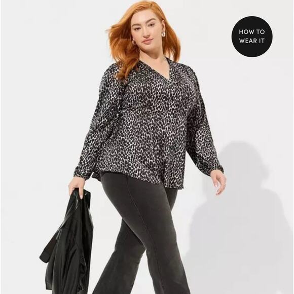 New Torrid Peplum Satin Animal Print Button Front Long Sleeve‎ Top Size 3X - Picture 4 of 7